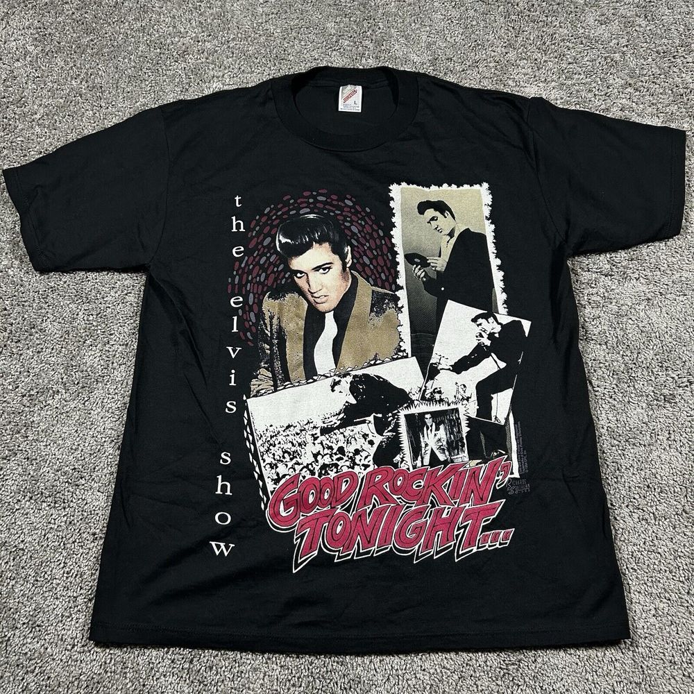 Vintage 1993 Elvis Presley Good Rockin Tonight T-Shirt Black Large Single Stitch